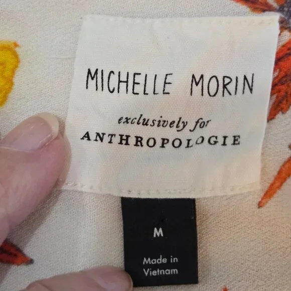 Michelle Morin For Anthropologie Blouse Sz M Floral Tiger Print Wrap Tie Waist - Picture 13 of 14